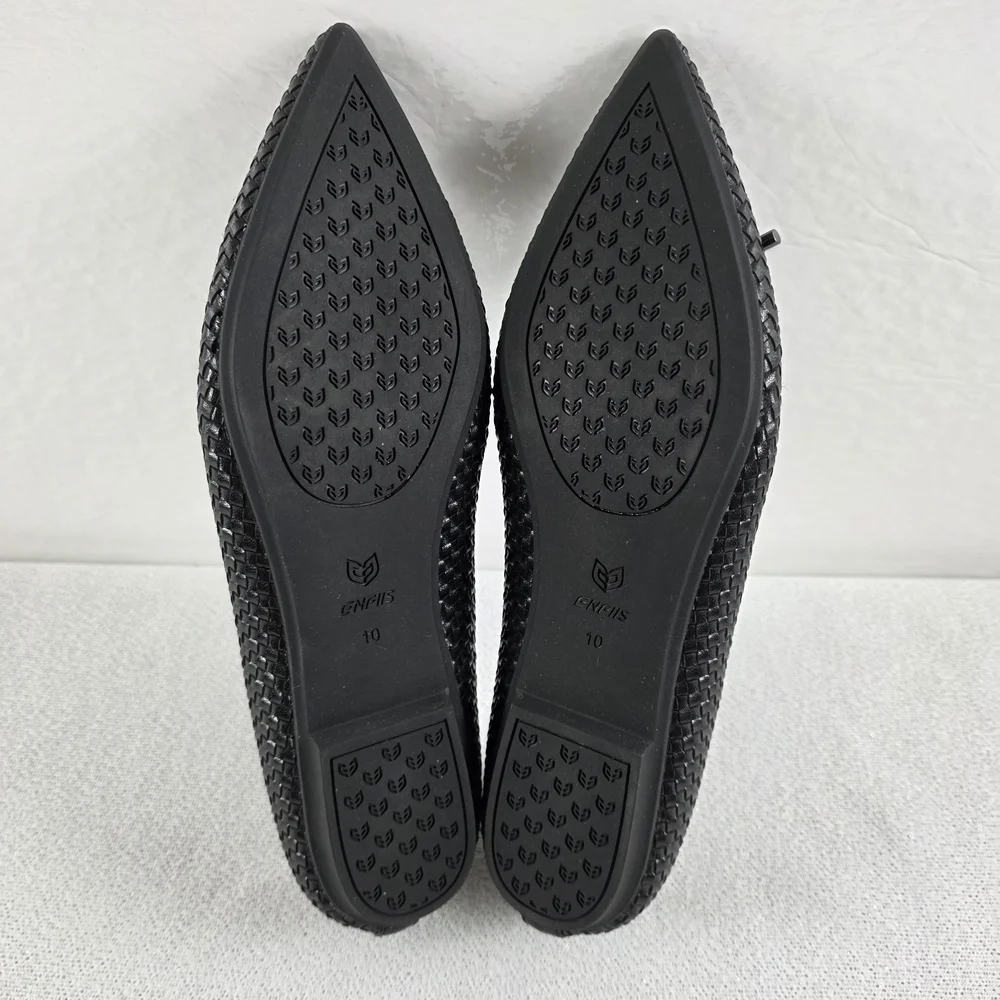 Enfiis Black Woven Patterned Vegan Pointed Toe Ballet Flats Women's 10